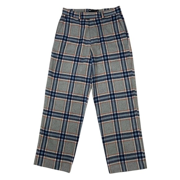 Asos Mens Wool Pants 32 Gray Blue Plaid Flat Front Straight Leg Heritage Fall - Picture 1 of 12